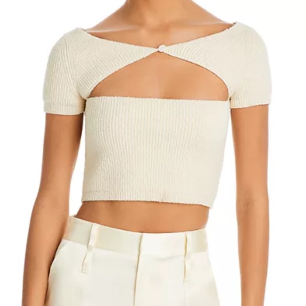 Alexander Wang Cream Short Sleeve Boucle Top